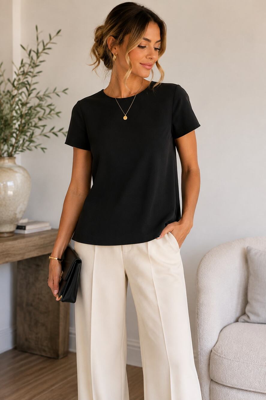Diane Von Furstenberg Black Short Sleeve Blouse Womens 4 Quiet Luxury Classic